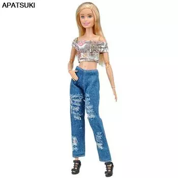 Модные наряды для куклы Барби, одежда 1:6, короткая рубашка с цветочным принтом и джинсы, брюки, одежда ручной работы для кукольного домика Барби, детские игрушки 1/6 разноцветный