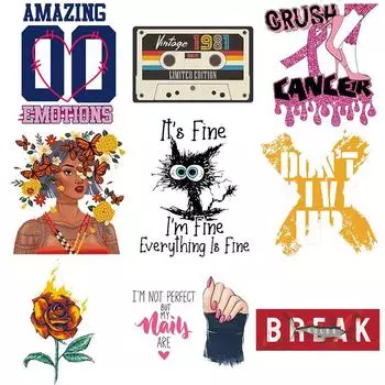 Модные нашивки с буквами, термонашивки на одежде, цветы, сердца, термоаппликации для футболок, наклейки с термопереносом для одежды