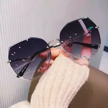 Модные негабаритные солнцезащитные очки без оправы для женщин, роскошные градиентные очки для женщин синий