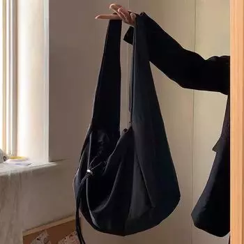 Модные нейлоновые сумки через плечо для женщин Totes Folds Underarm Canvas Bag Женская большая вместимость Повседневная сумка Женские сумки Сумки-портфели Кошельки чёрный