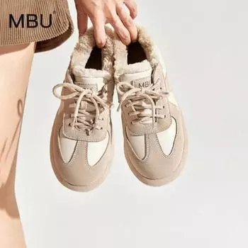 Модные немецкие кроссовки женские плюшевые теплые пушистые универсальные туфли повседневные белые туфли из натуральной кожи 35