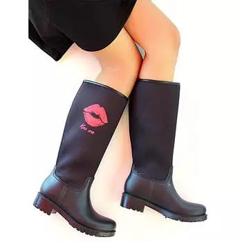 Модные непромокаемые женские резиновые сапоги Kiss Me с принтом 19006