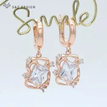 Модные нерегулярные серьги-подвески цвета розового золота с квадратным цирконием для женщин, свадебные ювелирные украшения, подарок