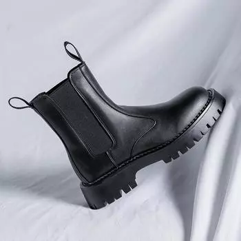 Модные нескользящие элегантные ботинки челси Новые стильные мужские ботинки до середины голени для отдыха и ходьбы Рабочие ботинки Универсальные туфли на платформе с высоким верхом 38 чёрный