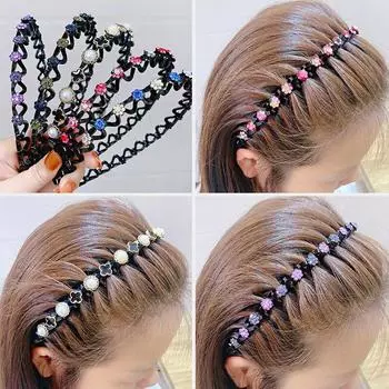 Модные нескользящие ленты для волос с жемчугом, эластичные обручи с цветами, повязка на голову, ободок для девочек, головной убор, аксессуары для волос