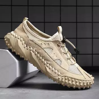 Модные нескользящие мужские летние туфли, дышащие мужские повседневные туфли, мокасины из сетчатой ткани для отдыха, мужские кроссовки для активного отдыха, простые и удобные 38 чёрный