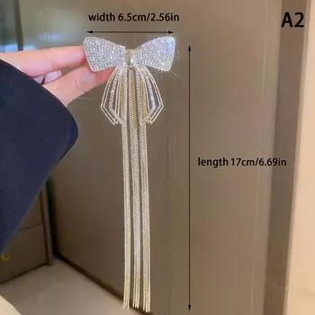 Модные нежные заколки для волос с кисточками и бантом для женщин, блестящие заколки для волос со стразами A2
