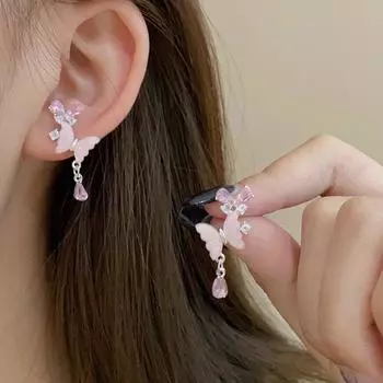 Модные нишевые индивидуальные серьги с милым розовым цирконом и бабочкой для женщин