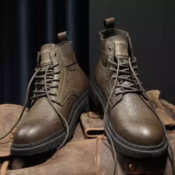 Модные низкие мужские кроссовки, классические зимние ботинки, модные натуральная кожа, новые мужские высокие ботинки, мотоциклетные ботинки, мужские уличные ботинки по щиколотку 38 хаки