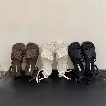 Модные низкие тапочки женские кожаные на низком каблуке из ткани резиновые копыта на каблуках с пряжкой на ремне низкие сандалии женские кожаные на низком каблуке с пряжкой 38 чёрный