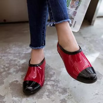 Модные низкие туфли из ПВХ для женщин и студентов, всесезонные, водонепроницаемые туфли на квадратном каблуке 3 см, удобные и удобные туфли без застежек 36 красный