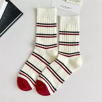 Модные носки для женщин Новые осенние повседневные дышащие полосатые носки Вышивка смешанных цветов Девичьи носки до щиколотки Высокое качество Тренды One Size