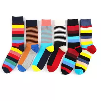 Модные носки, мужские носки высокого качества, яркие осенние хлопковые носки для экипажа, полосатые носки One size