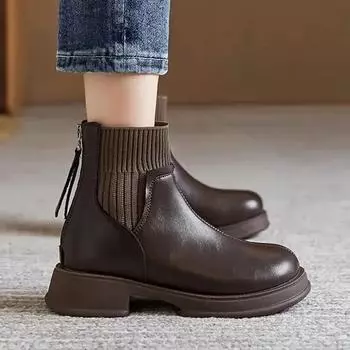 модные носки на толстой подошве, ботинки на молнии для женщин, новые модные короткие ботинки челси, осень-зима 2024, удобные, прочные 35 коричневый