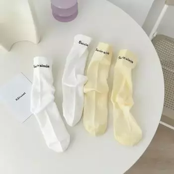 Модные носки с буквенным принтом, женские хлопковые дышащие спортивные носки, средние носки, однотонные длинные носки в японском спортивном стиле жёлтый