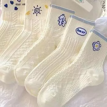Модные носки с медвежонком, универсальные хлопковые носки, кавайные носки средней длины, зимние E