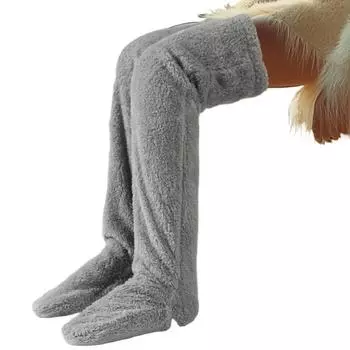 Модные носки SyfIyno, новые разноцветные домашние носки, сапоги, горячие пушистые высокие носки, плюшевые леггинсы, тапочки выше колена, мохнатые чулки 34 серый