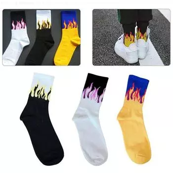 Модные носки унисекс смешные Sock hop мужские носки женские пламя harajuku хлопок хип скейтборд skarpetki жёлтый