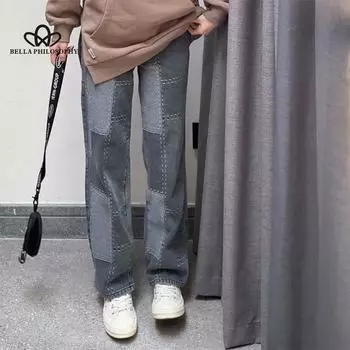 Модные ностальгические женские джинсы 2021, джинсовые брюки, уличная одежда, джинсы с высокой талией для женщин, винтажные прямые брюки-карго в стиле Харадзюку S чёрный