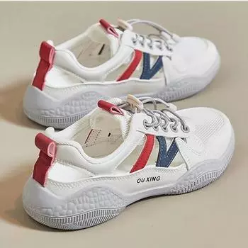 Модные новинки 2024 года, летние женские туфли на плоской подошве, модные полые дышащие повседневные спортивные туфли, женская вулканизированная обувь, женские нескользящие кроссовки для ходьбы 35 красный