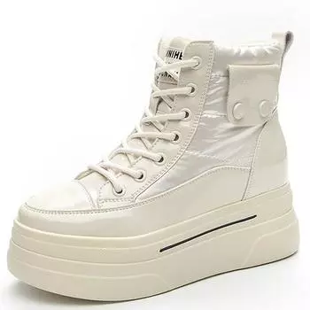 Модные новые 7,5 см пуховые женские ботильоны из натуральной кожи на платформе со скрытым каблуком, теплые женские повседневные ботинки на осень и весну 34