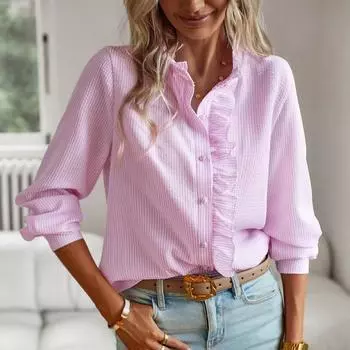 Модные новые элегантные офисные повседневные рубашки женские с длинным рукавом удобные полосатые свободные простые блузки женские топы оборчатые однобортные рубашки одежда 26023 S белый