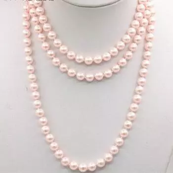 Модные новые аксессуары, детали для рукоделия, 8 мм, розовое ожерелье с жемчугом в виде ракушек океана, 50 дюймов, для девочек, женщин, подарки, орнамент, изготовление ювелирных изделий