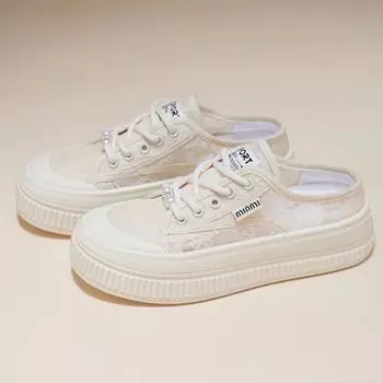 Модные новые ажурные кружевные верхние дышащие повседневные тапочки с сеткой в европейском и американском стиле для женщин, ленивые туфли на одну ногу 40