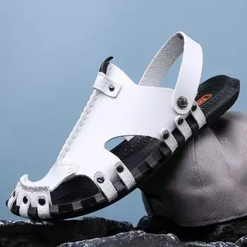 Модные новые белые два способа ношения сандалий и босоножек ручной работы из натуральной кожи, летняя повседневная обувь, модные сандалии для взрослых 38 чёрный