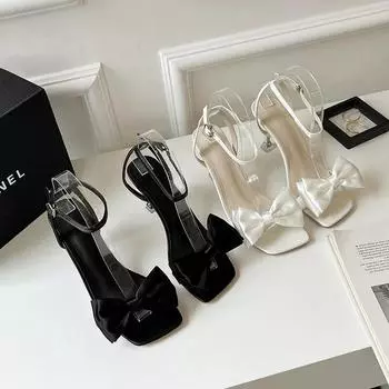 Модные новые босоножки на тонком каблуке, летние, с бантом, одна линия, лента с юбкой, высокие каблуки для девочек, размер плюс 40 40 белый