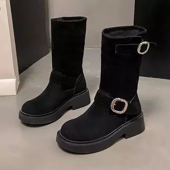 Модные новые ботильоны на платформе с металлической пряжкой из флока для женщин, модные женские дизайнерские туфли с мягкой подошвой, осенне-зимние ботинки для женщин 35