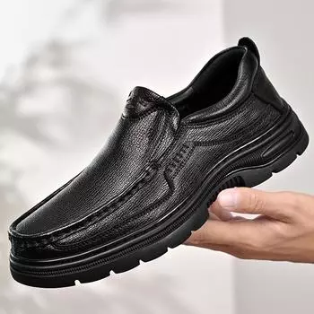 Модные новые брендовые мужские туфли без застежек, классические туфли из натуральной кожи, удобные мужские туфли ручной работы, деловая обувь для мужчин 38 чёрный