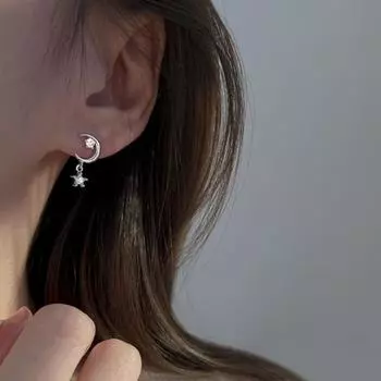 Модные новые циркониевые асимметричные серьги с лунной звездой, женские вечерние ювелирные подарки белый