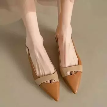 Модные новые цветные дышащие повседневные сандалии с острым носком и полым блоком, модные низкие каблуки, новые элегантные удобные туфли 2025 года 35 оранжевый