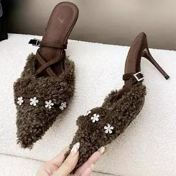 Модные новые дизайнерские босоножки на высоком каблуке, женские сексуальные туфли с острым носком, изящные туфли-мюли на высоком каблуке с ремешком сзади для женщин, зимние туфли-лодочки для вечеринок 35 белый