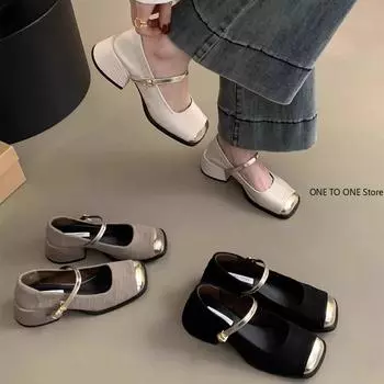 Модные новые дизайнерские туфли Мэри Джейн с пряжкой, женские элегантные туфли на неглубоком толстом каблуке, повседневные туфли для офиса и вечеринок, кожаные туфли 35