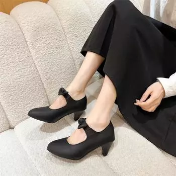 Модные новые дизайнерские туфли женские Мэри Джейн с круглым носком на среднем каблуке женские туфли на толстом каблуке свадебные туфли-лодочки розовые желтые женские туфли 36 чёрный