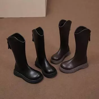 Модные новые длинные сапоги для девочек, высокие сапоги в стиле принцессы, бархатные теплые сапоги Martin 26 Foot Length 16.3cm чёрный