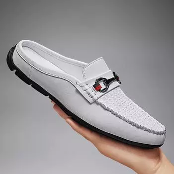 Модные новые дышащие мужские полутапочки повседневные кожаные туфли Muller сверхлегкие мужские удобные туфли на плоской подошве мягкие повседневные туфли ручной работы 38 белый