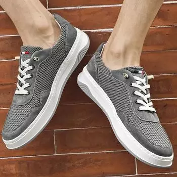 Модные новые дышащие мужские повседневные туфли из натуральной кожи и сетки, мужские кроссовки для отдыха на открытом воздухе, легкие туфли на плоской подошве с мягкой подошвой 37 серый