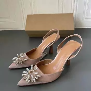 Модные новые изысканные женские босоножки на высоком каблуке, простые модные универсальные босоножки на тонком каблуке с неглубоким носком и острым носком ZA-сандалии 35 розовый