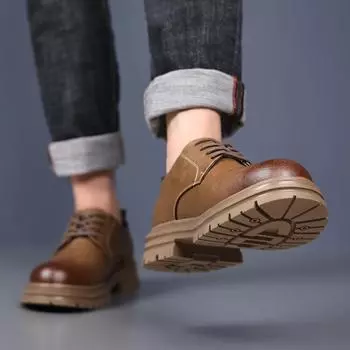 Модные новые классические повседневные мужские туфли-оксфорды ручной работы из натуральной кожи, удобные модные мужские рабочие туфли на толстой подошве с нескользящей подошвой 38 коричневый