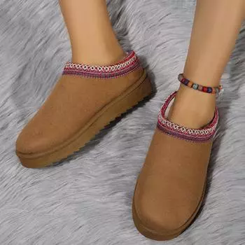 модные новые классические зимние ботинки женские зимние кашемировые теплые толстые подошвы без каблука покрытые волосами полутапочки хлопковые туфли плюс размер 43 36 бежевый