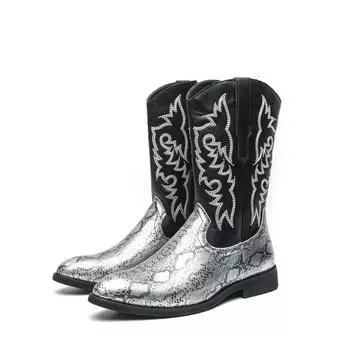 Модные новые ковбойские сапоги ручной работы класса люкс дизайнерские вестерн сапоги осень-зима вышитые высокие сапоги для мужчин рыцарские остроносые кожаные сапоги 38