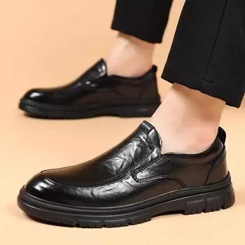 Модные новые кожаные мужские повседневные туфли, модные дизайнерские лоферы с толстой подошвой, классические туфли-оксфорды высокого качества для бизнеса, мокасины 38 чёрный