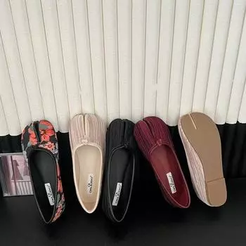 Модные новые кожаные туфли на плоской подошве с раздельным носком, женские туфли на плоской подошве, удобные туфли на плоской подошве, женские мокасины с ремнем на щиколотку 35