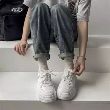 Модные новые кожаные женские повседневные женские вулканизированные кроссовки дышащие спортивные для ходьбы и бега толстые плоские туфли 35 белый