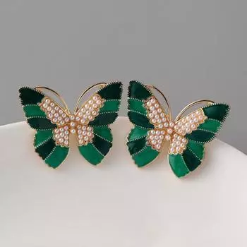 Модные новые креативные серьги-гвоздики из сплава с каплями масла и бабочками для женщин, дизайнерские серьги с жемчугом для пригородных поездок, ювелирные украшения-подвески розовый