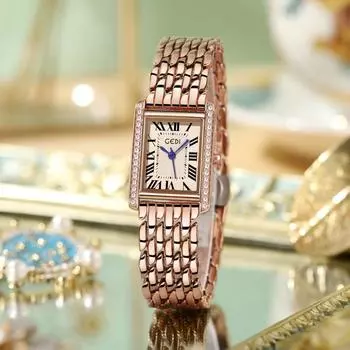 Модные новые легкие роскошные стальные ремешки с римским маленьким квадратным циферблатом женские ретро часы водонепроницаемые кварцевые повседневные часы