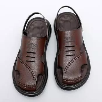 Модные новые летние мужские сандалии из мягкой кожи, пляжная обувь, дышащие туфли на плоской подошве для отдыха, горячая распродажа, мужские сандалии, модные мужские тапочки двойного назначения 38 коричневый